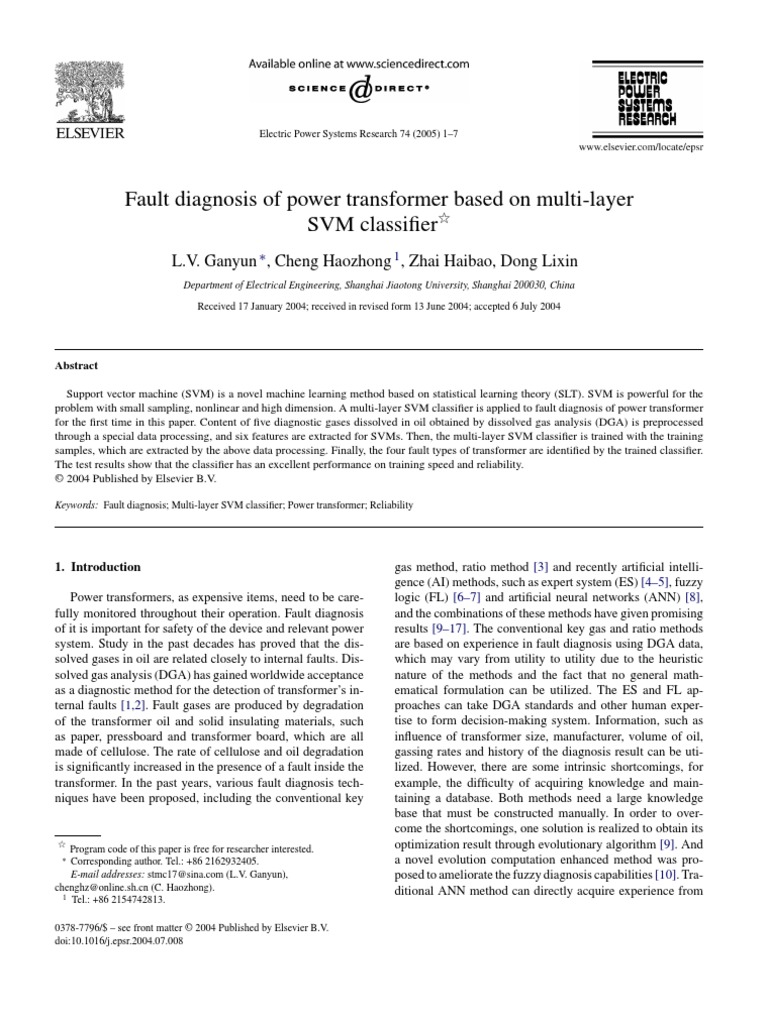 Fault Diagnosis of Power Transformer Based On Multi-Layer SVM ...