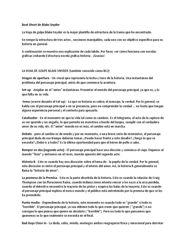 Beat Sheet | PDF | Amor