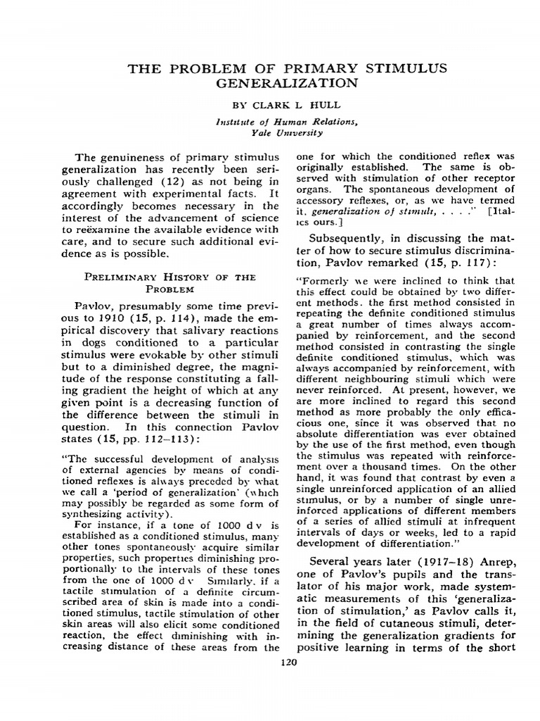The Problem of Primary Stimulus Generalization: Institute of Human ...