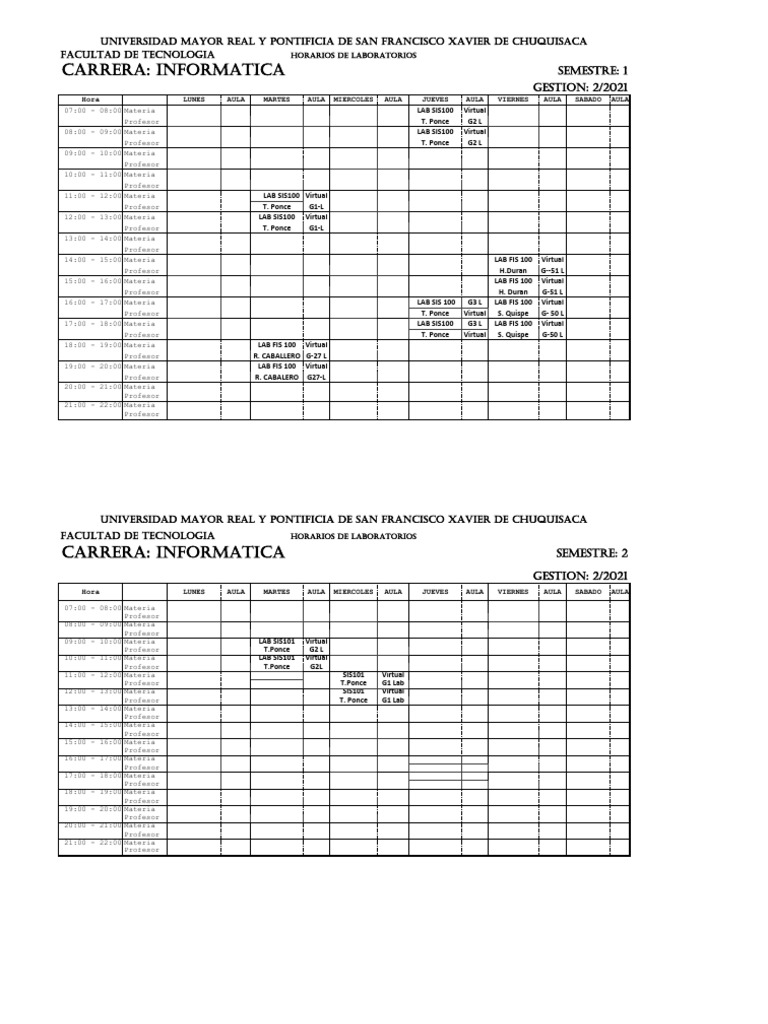 Horarios de Laboratorios Informática 2021 | PDF