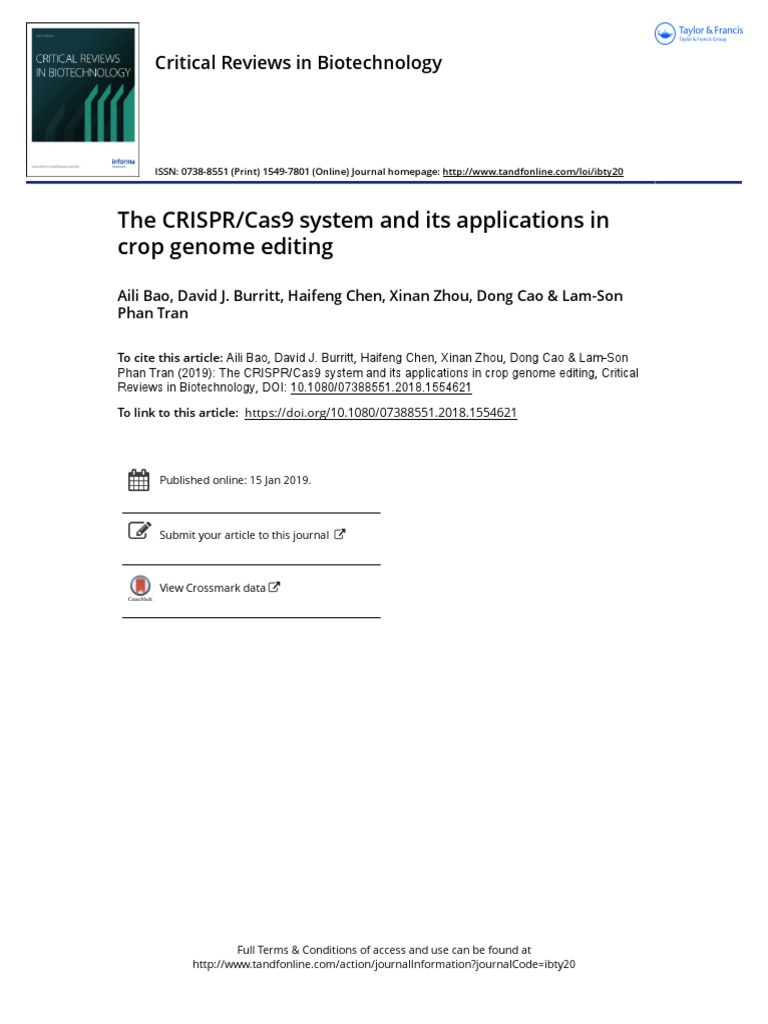 The CRISPR/Cas9 System and Its Applications in Crop Genome Editing ...