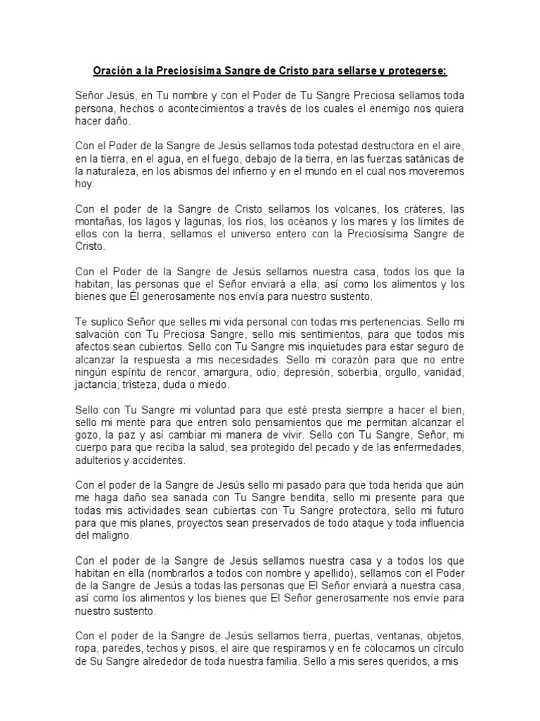 Oracion A La Preciosa Sangre De Cristo Pdf Cristo Título Oración