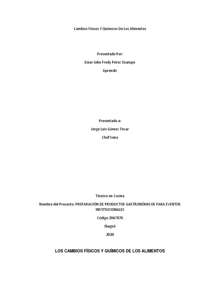 Cambios Físicos y Químicos en Alimentos | PDF | Alimentos | Bicarbonato ...