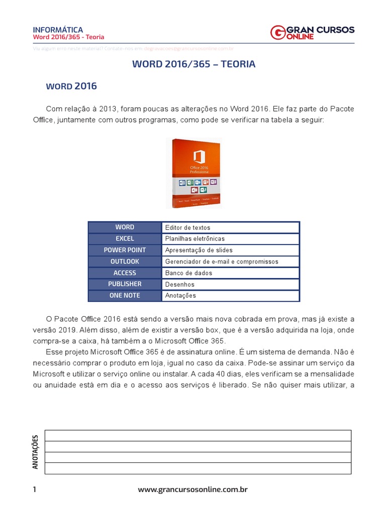 Aula 100 Aula Resumo Word 2016 365 Teoria | PDF | Microsoft | Microsoft ...