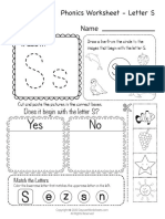 Beginning Sounds S Phonics Worksheet