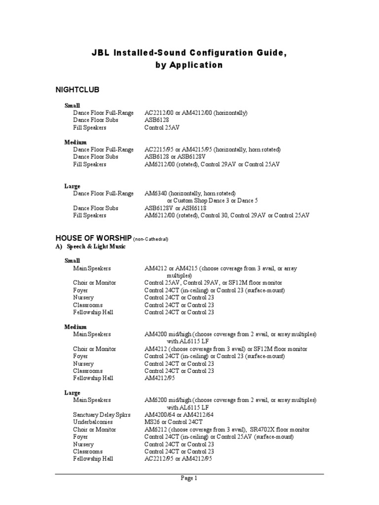 JBL Installed-Sound Configuration Guide, by Application: Nightclub ...
