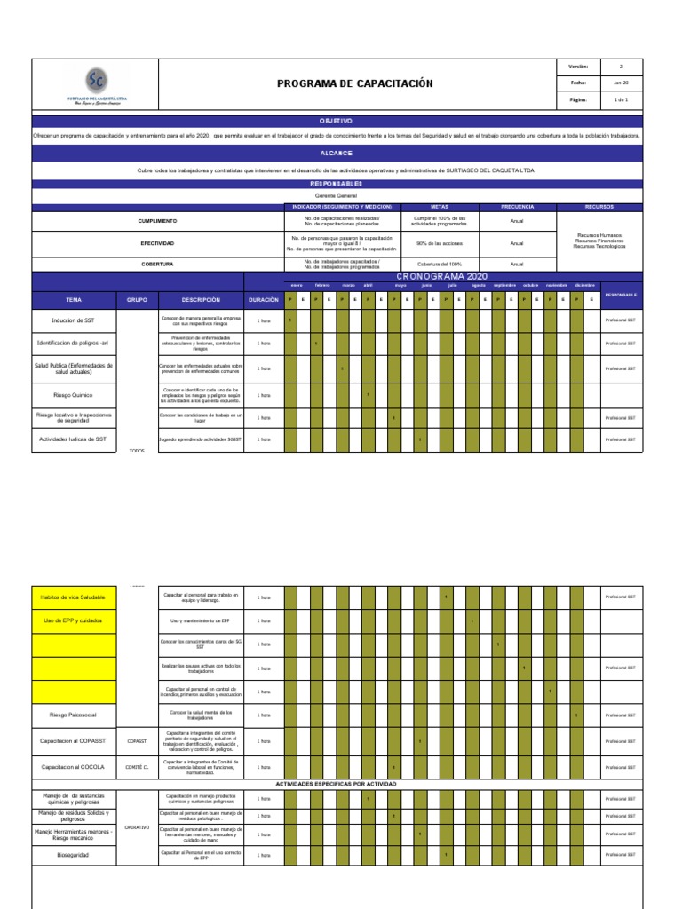 Programa y Cronograma de Capacitaciones 2020 Versalles | PDF | Cantidad