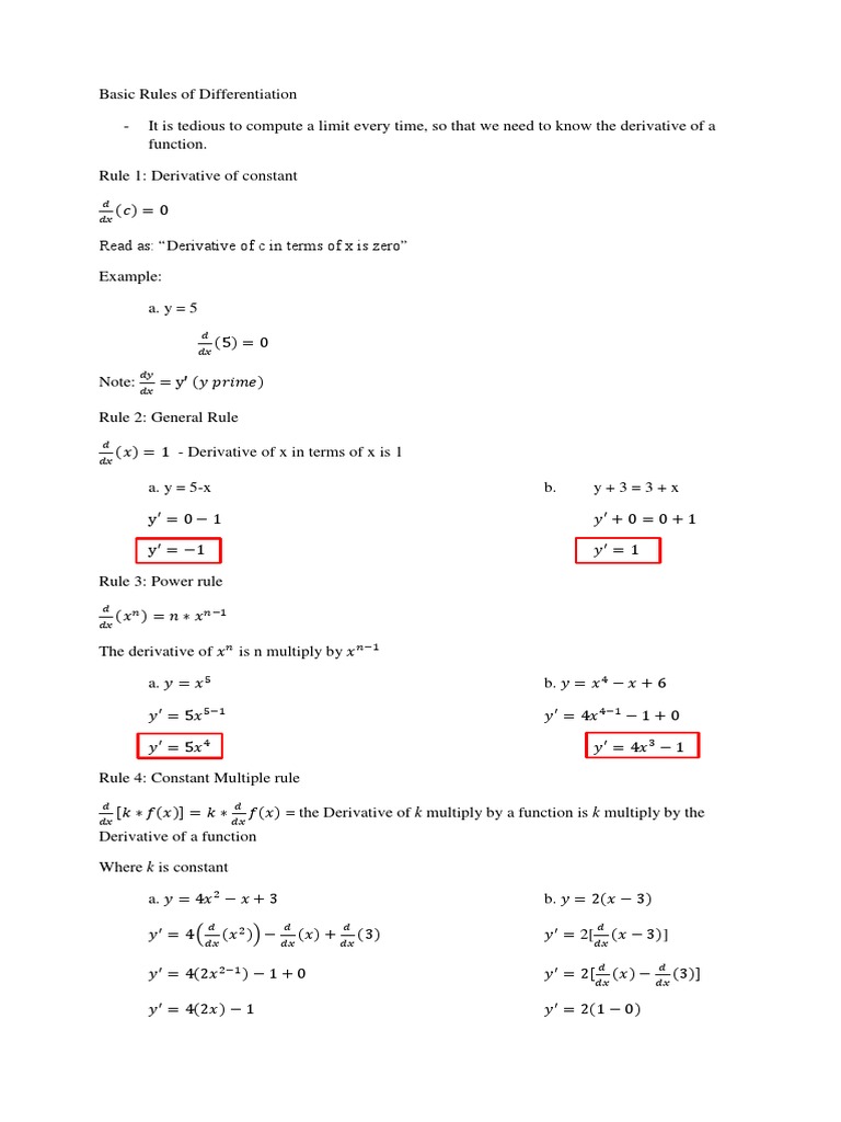 Basic Rules of Differentiation | PDF | Derivative | Function (Mathematics)