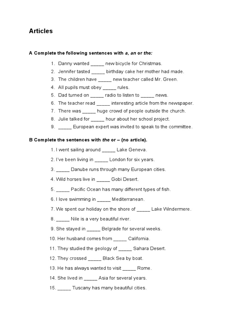 Articles Exercises for Students | PDF
