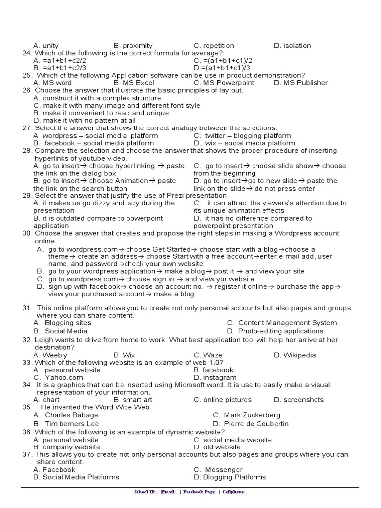 School ID: Email: Facebook Page. Cellphone | PDF | Websites | Facebook