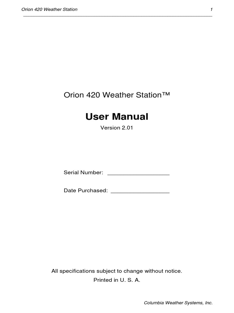 Orion Weather Station 420 User Manual | PDF | Electrostatic Discharge ...