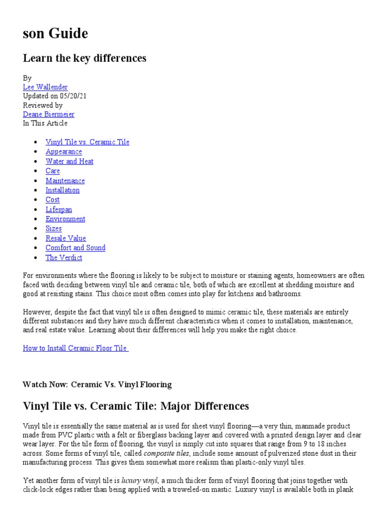 An InDepth Comparison of Vinyl Tile and Ceramic Tile Evaluating the