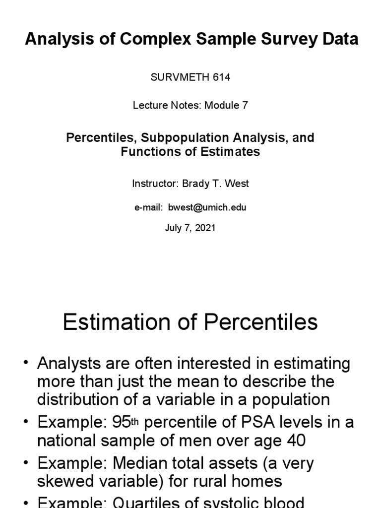 Survey Data Analysis: Percentiles & Estimates | PDF | Covariance | Variance