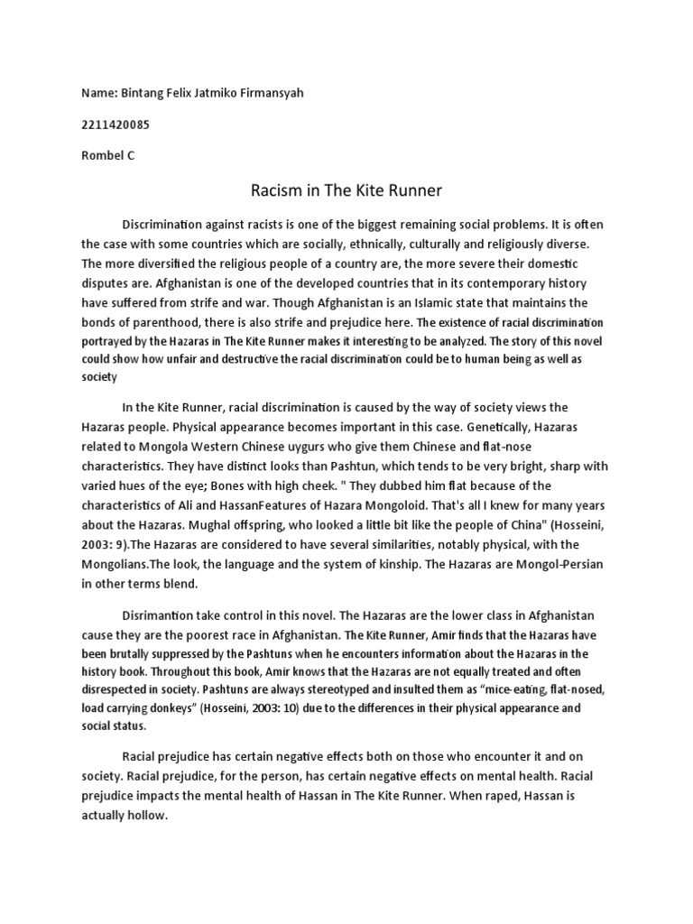 Racism in The Kite Runner PDF Discrimination & Race Relations Racism