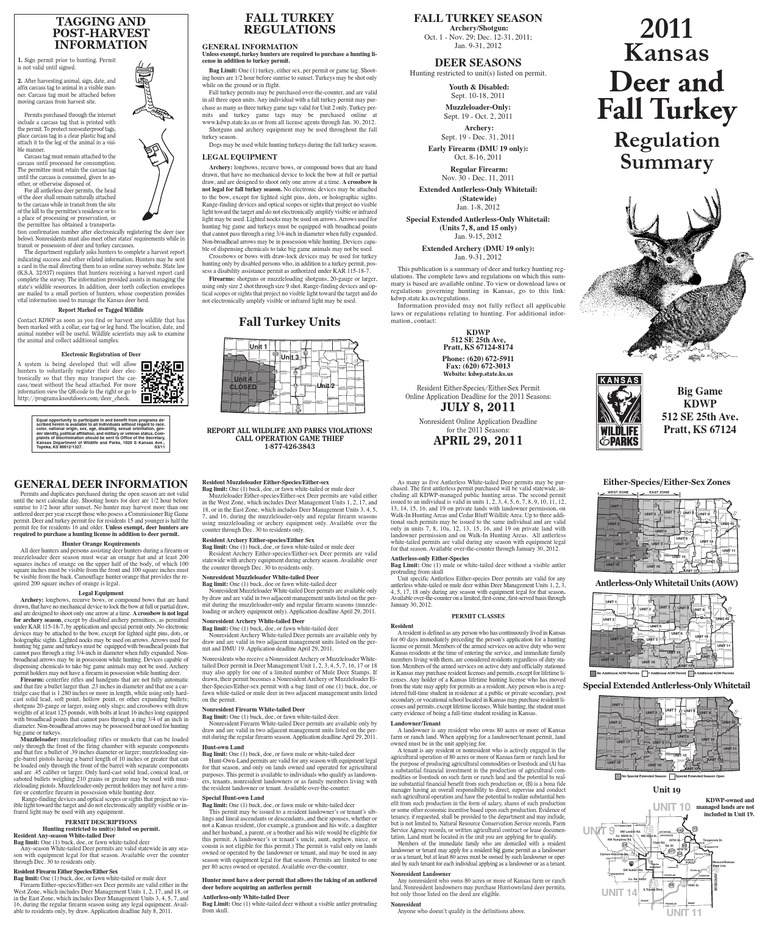 2011 Kansas Deer and Fall Turkey Regulation Summary Hunting Bow And