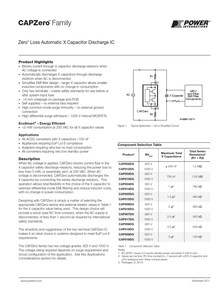 Capzero Family Zero Loss Automatic X Capacitor Discharge Ic PDF