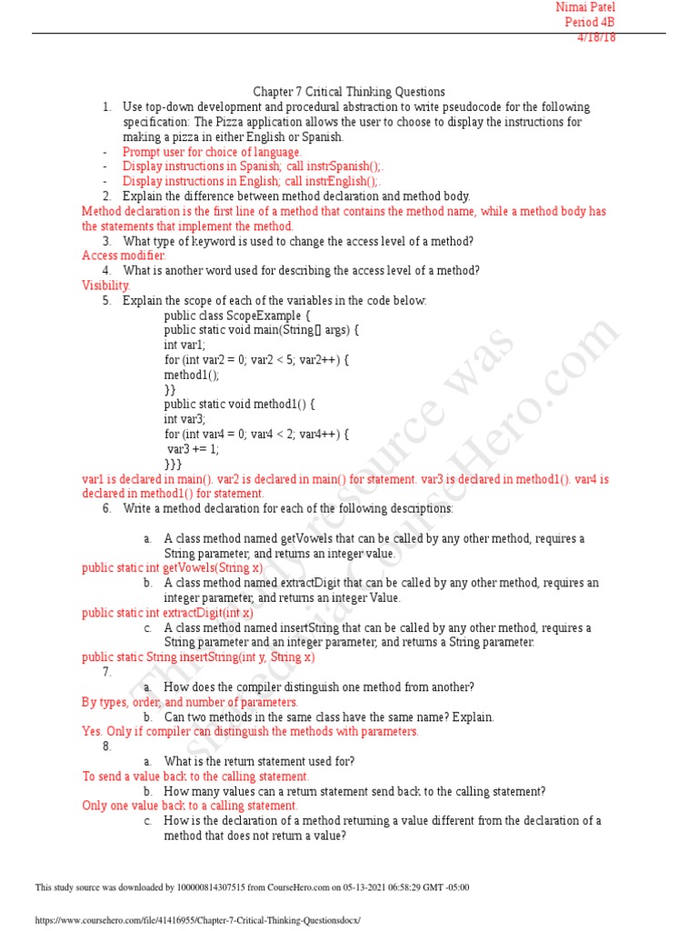 Understanding Method Parameters and Scope | PDF | Method (Computer ...