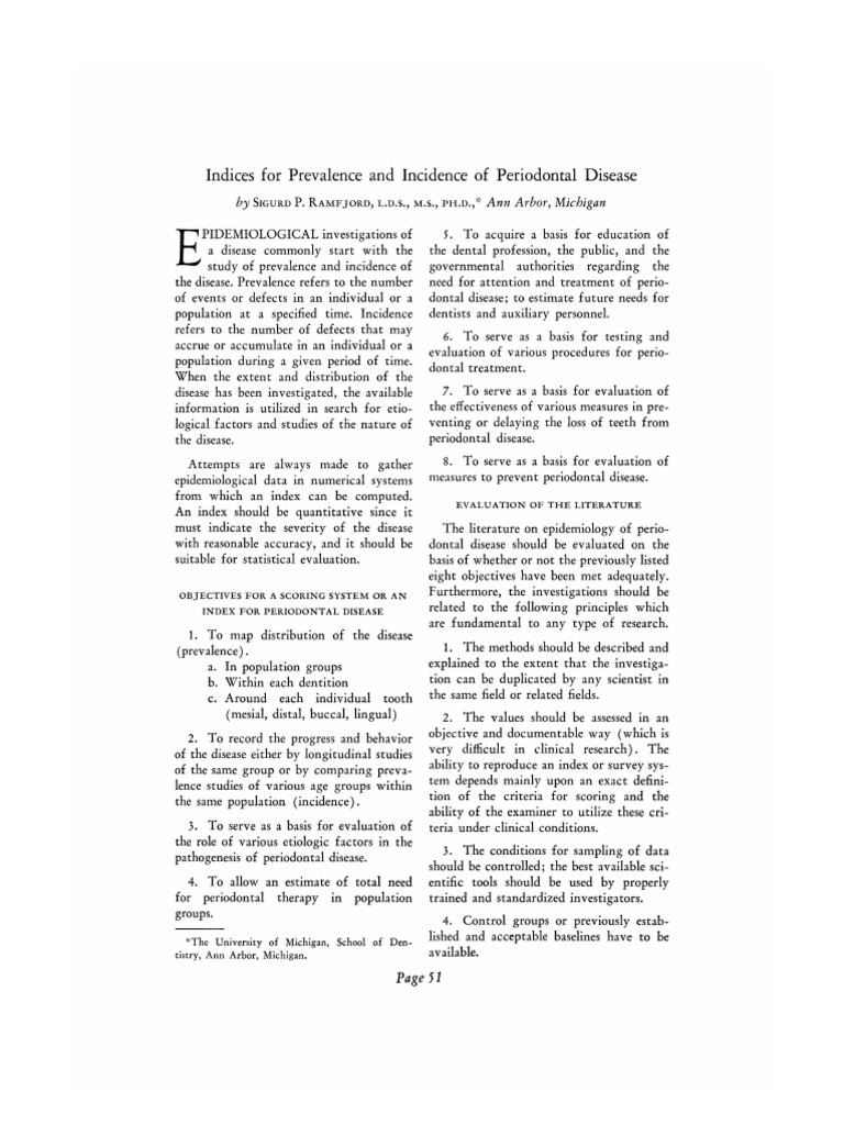 Indices For Prevalence and Incidence of Periodontal Disease PDF