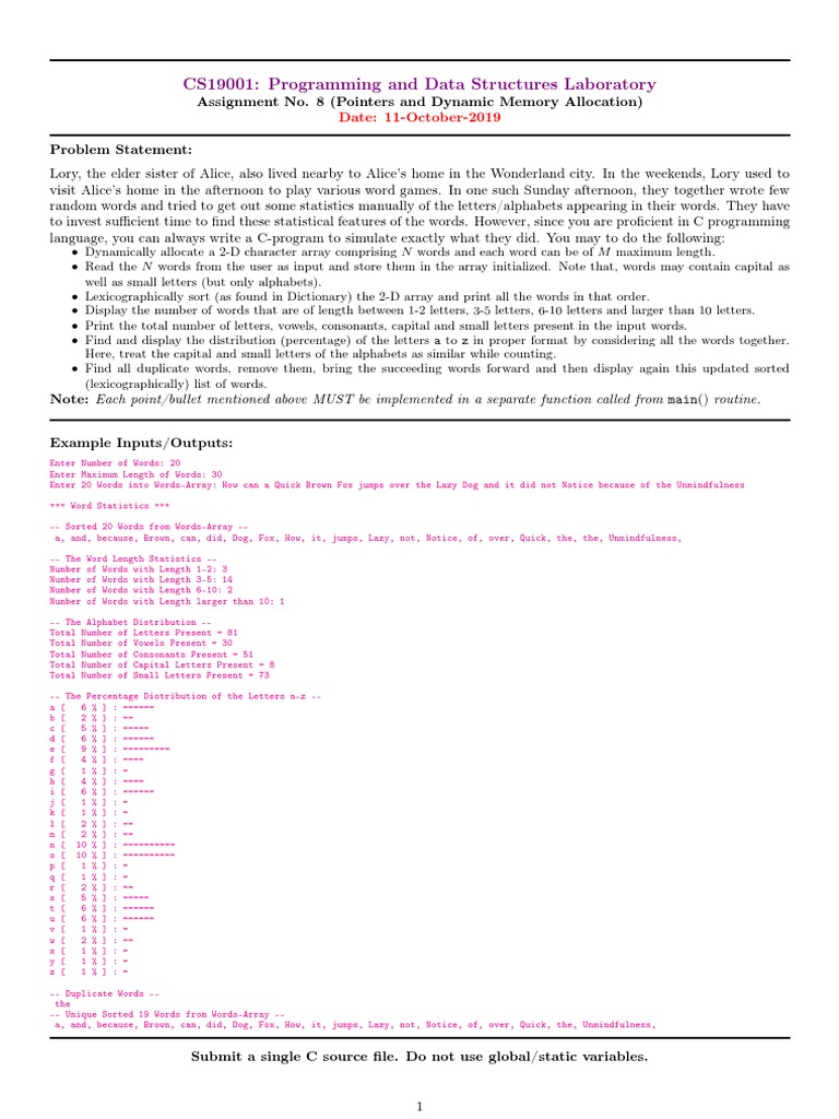 CS19001: Programming and Data Structures Laboratory: Date: 11-October ...