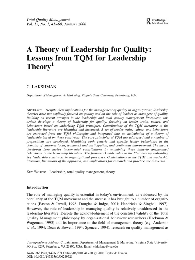20111ICN346V2 Theory of Leadership For Quality | PDF