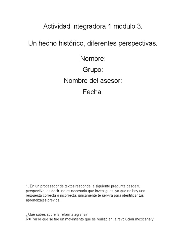 Modulo 3 Actividad 1 Pdf Reforma Agraria México