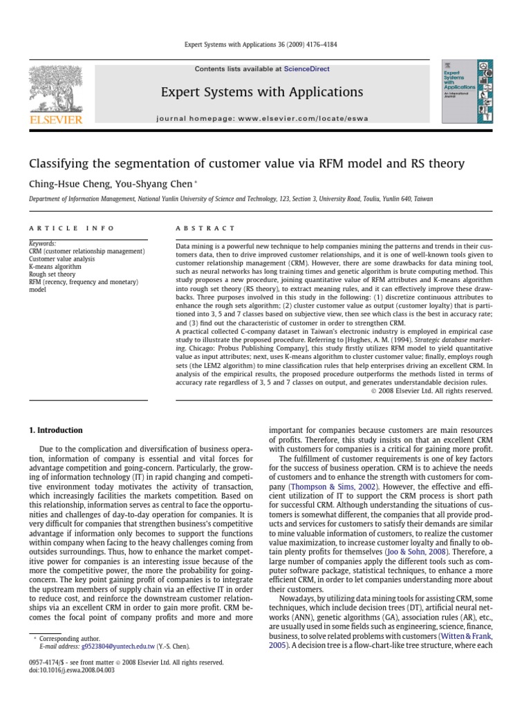 RFM Model and RS Theory in CRM | PDF | Cluster Analysis | Customer ...