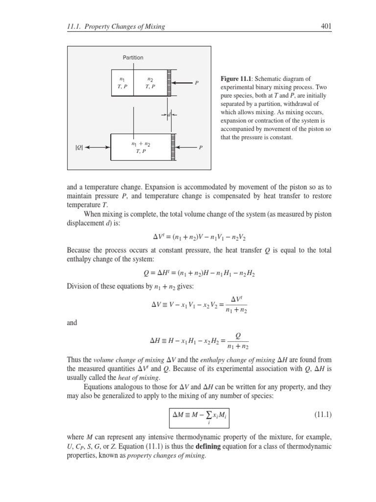 11 1 Property Changes Of Mixing P N T P N T P PDF Enthalpy
