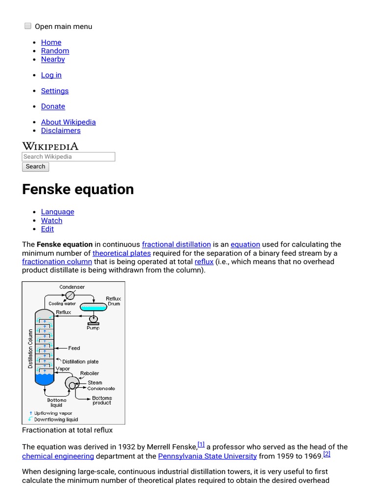 Fenske Equation Wikipedia 1615805864336 PDF Distillation