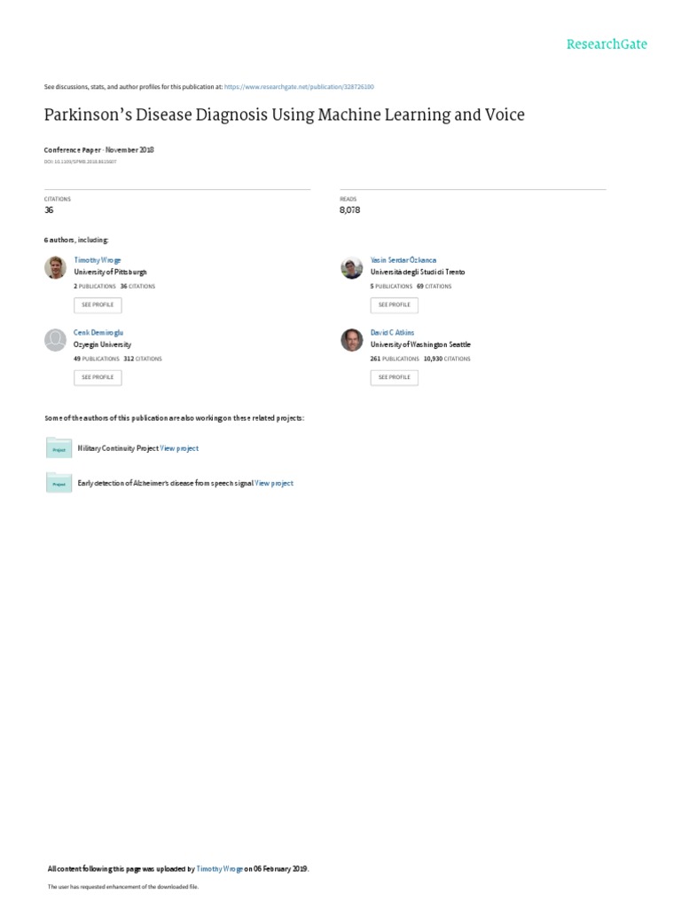 Parkinson's Disease Diagnosis Using Machine Learning and Voice | PDF ...