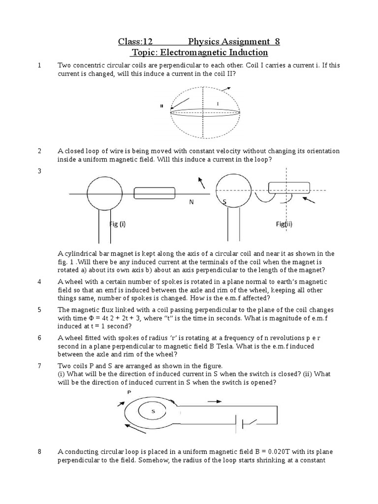 Class:12 Physics Assignment 8 Topic: Electromagnetic Induction ...