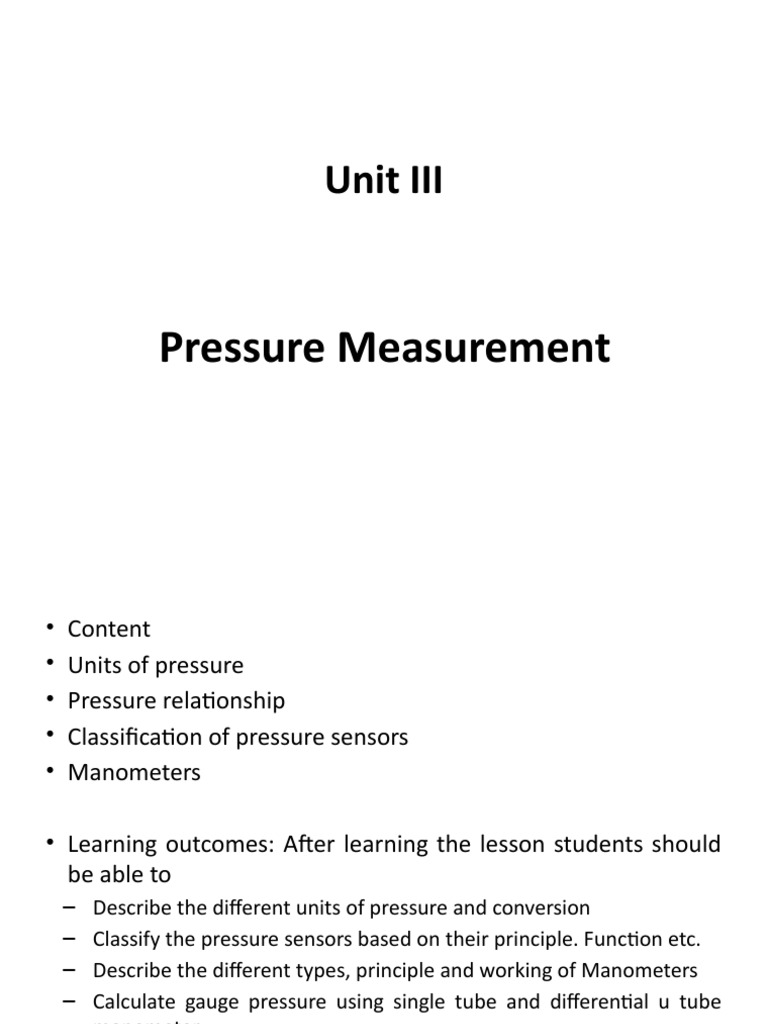 Pressure Measurement and Manometer Types | PDF | Pressure Measurement ...
