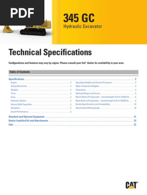 345 GC Hydraulic Excavator - Technical Specifications (Electronic