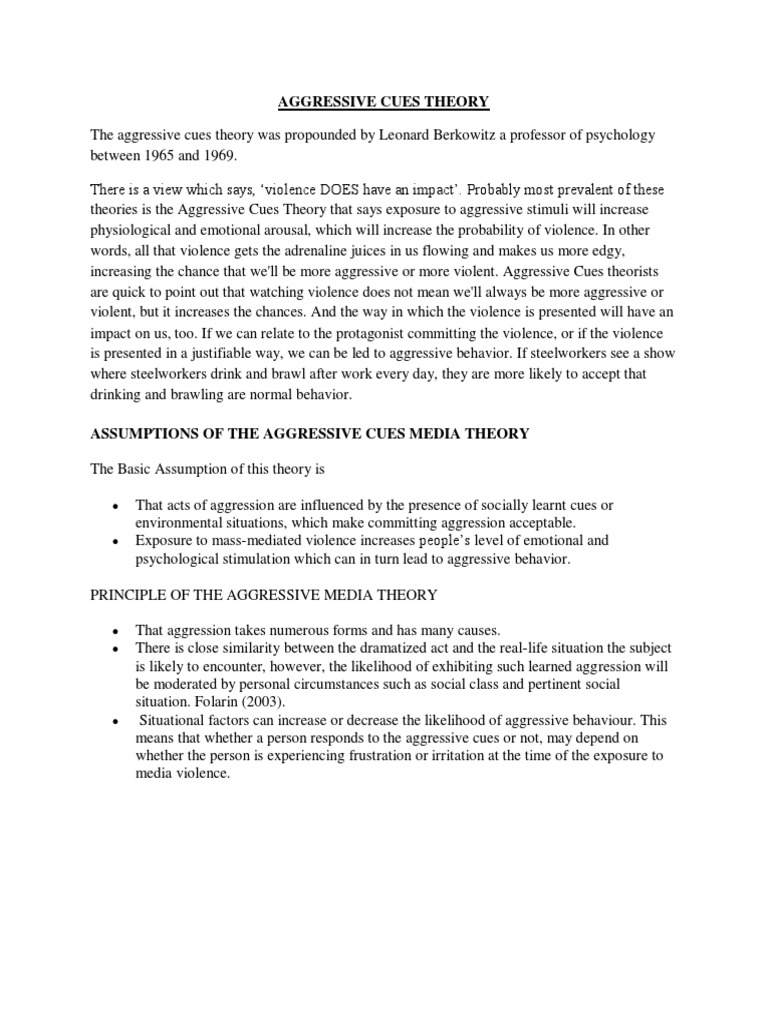 Aggressive Cues Theory Overview | PDF