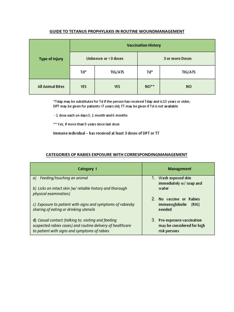 Guide To Tetanus Prophylaxis in Routine Wound Management PDF Rabies