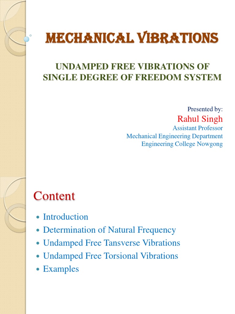 Undamped Free Vibration in SDOF Systems | PDF | Force | Mass