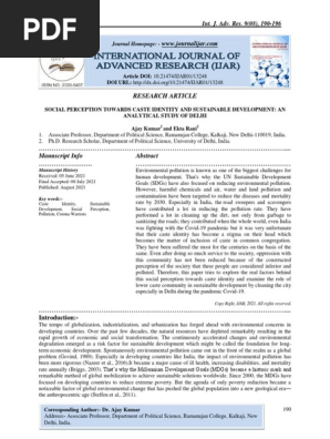 SOCIAL PERCEPTION TOWARDS CASTE IDENTITY AND SUSTAINABLE DEVELOPMENT: AN ANALYTICAL STUDY OF DELHI