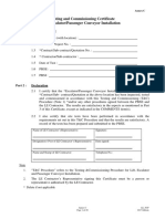 Testing and Commissioning Certificate On Escalator/Passenger Conveyor Installation