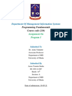 Department of Management Information Systems: Programming Fundamentals Course Code