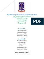 Department of Management Information Systems: Programming Fundamentals Course Code (210) Assignment On Program 1, 2