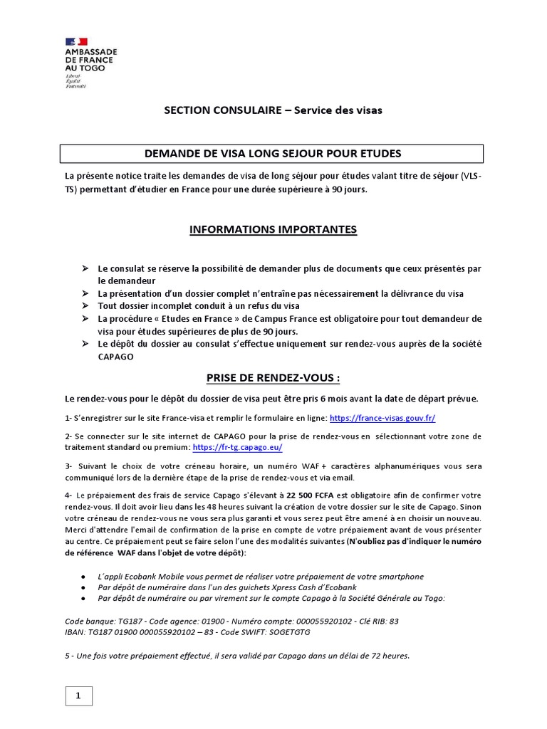 Fiche - Informations Visa Étudiant-Togo-2021 | PDF | Visa (Document)