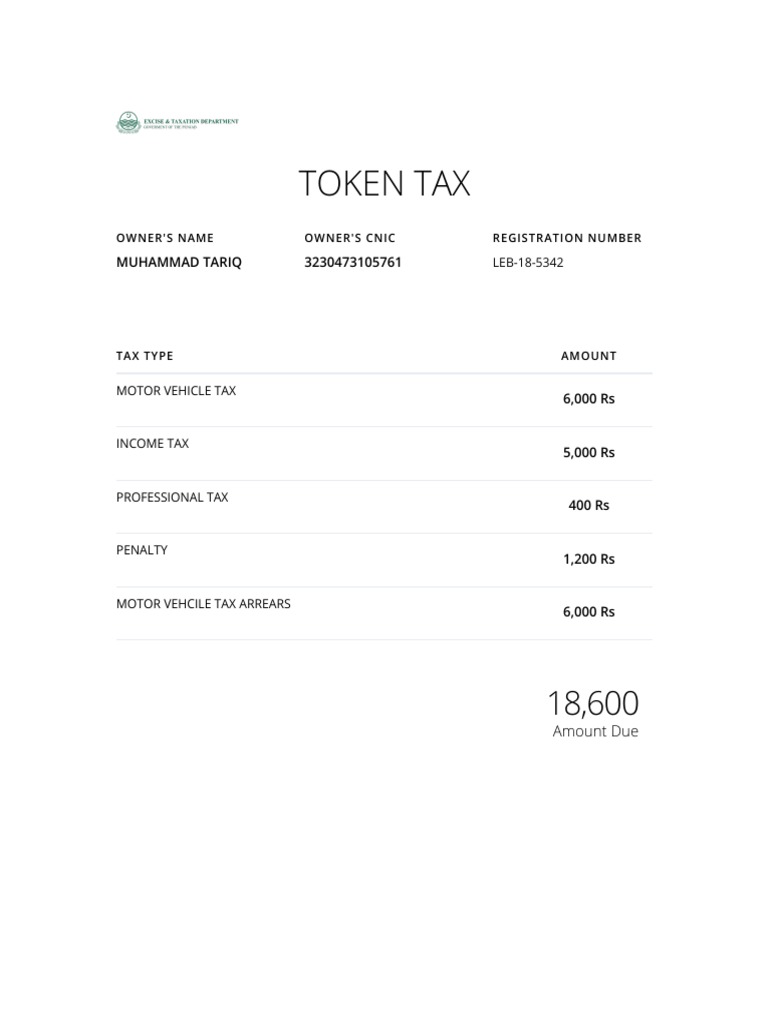 Token Tax Calculator PDF