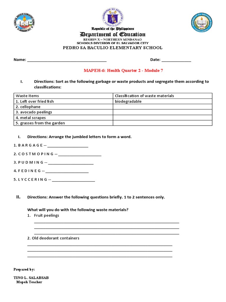 Health 6 Q2 Module 7: Waste Management | PDF | Self-Improvement ...