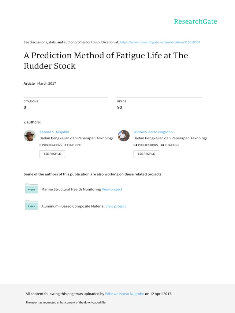A Prediction Method of Fatigue Life at The Rudder Stock | PDF | Fatigue ...