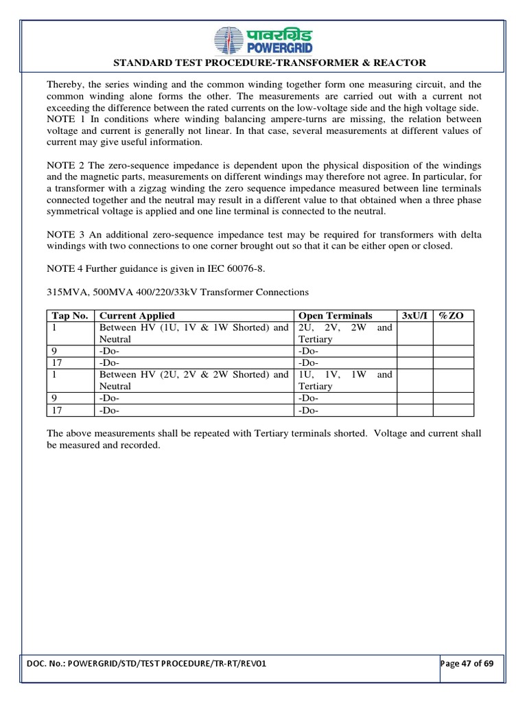 Reactor Testing Standard Procedure | PDF | Transformer | Electrical ...