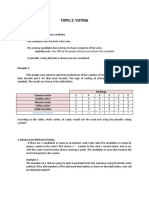 Topic 2: Voting: 1. Plurality Method of Voting - Each Voter Votes For One Candidate