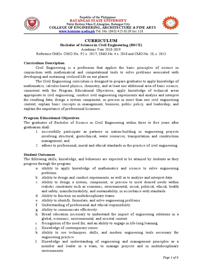 BS Civil Engineering Curriculum Overview | PDF | Engineering | Civil ...