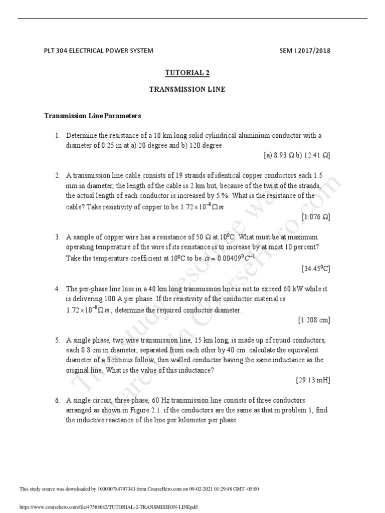 Tutorial 2 Transmission Line PDF | PDF | Electric Power Transmission ...