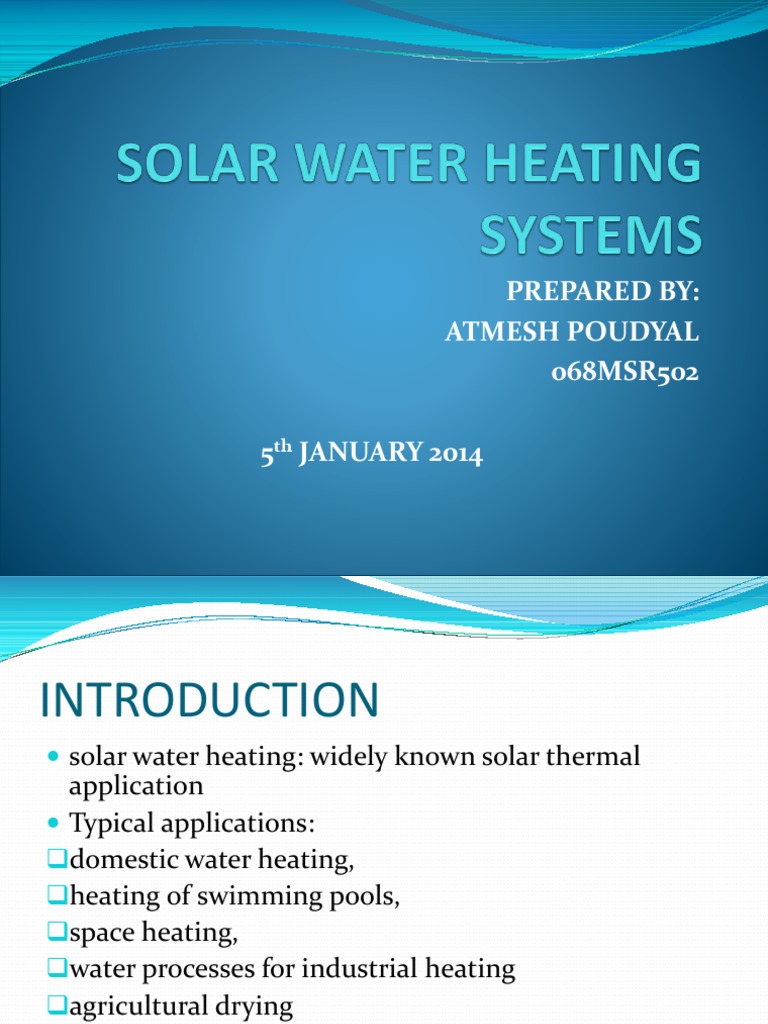Solar Water Heating System | PDF | Solar Energy | Water Heating
