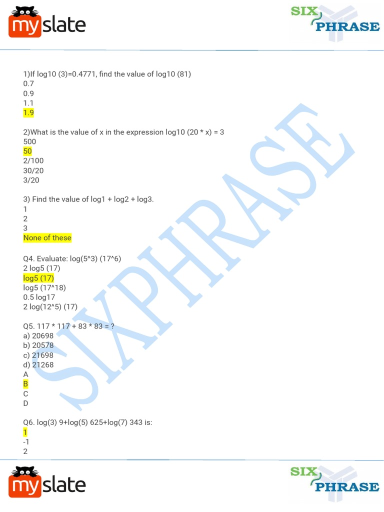 Logarithmic and Word Problem Exercises | PDF | Interest | Prices