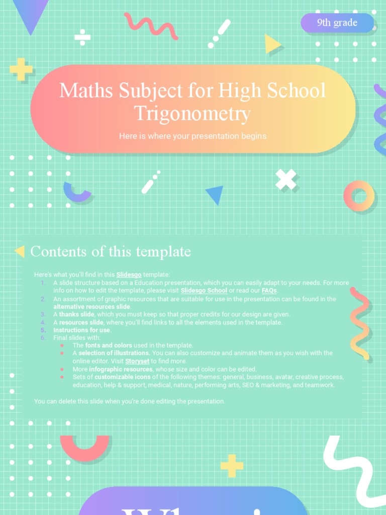 Maths Subject For Highschool 9th Grade Trigonometry by Slidesgo